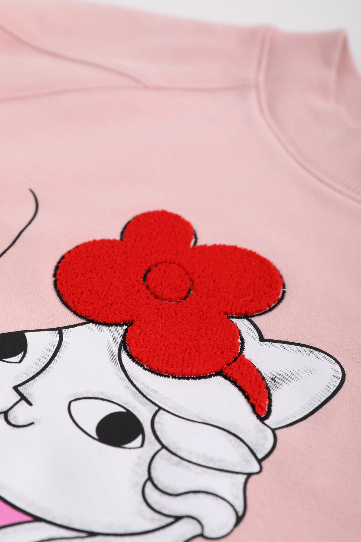 Hide-and-Seek Cat Sweatshirt — Dusty Pink; construction and decoration detail
