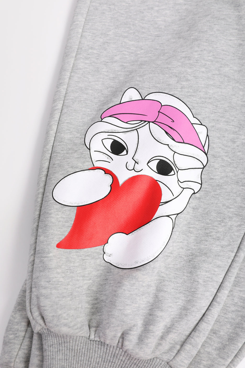 Hide-and-Seek Cat Joggers — Pencil Grey; construction and decoration detail