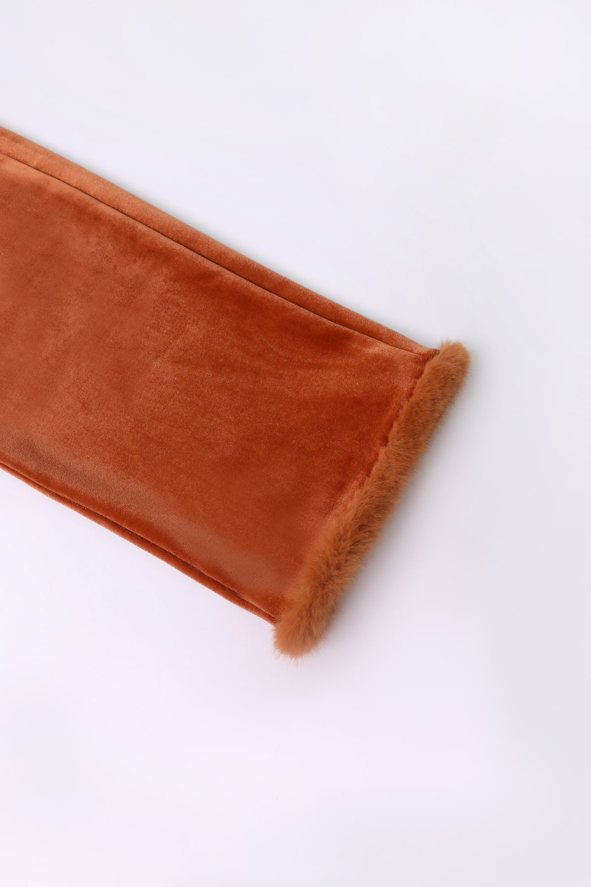 Moon Rabbit Velvet Trousers — Caramel Brown; construction and decoration detail