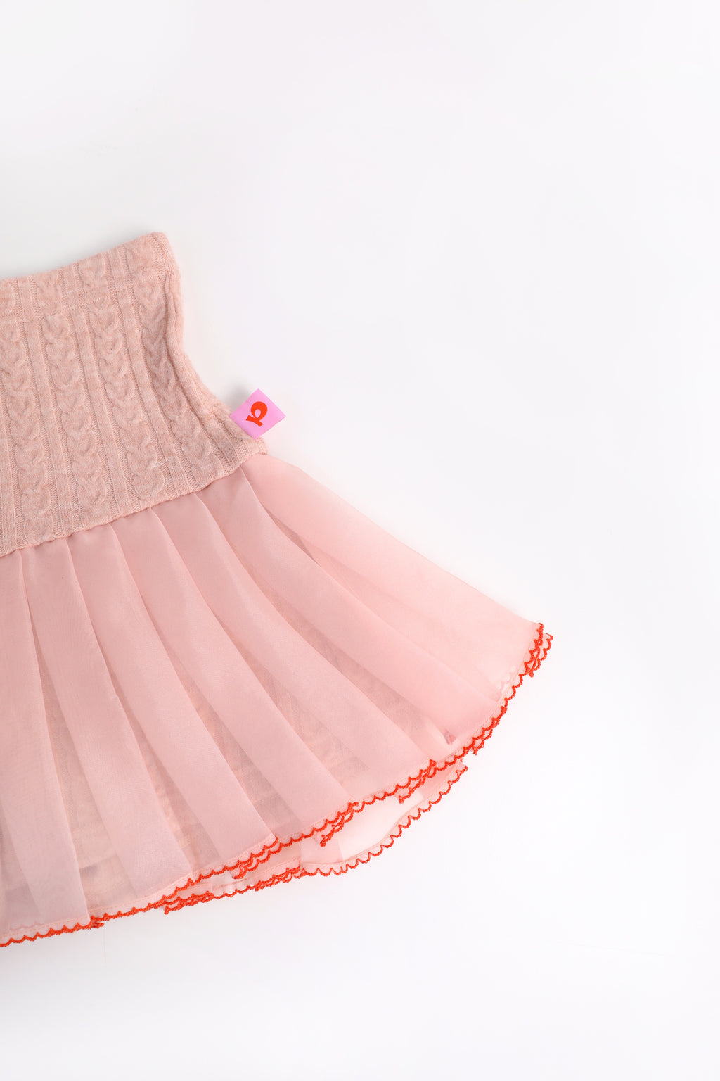Cat-Story Pleated Organza Knit Skirt — Dusty Pink; construction and decoration detail