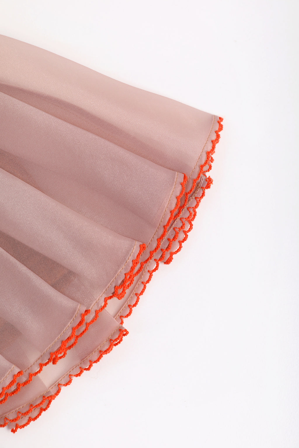 Cat-Story Pleated Organza Knit Skirt — Chestnut Brown; construction and decoration detail