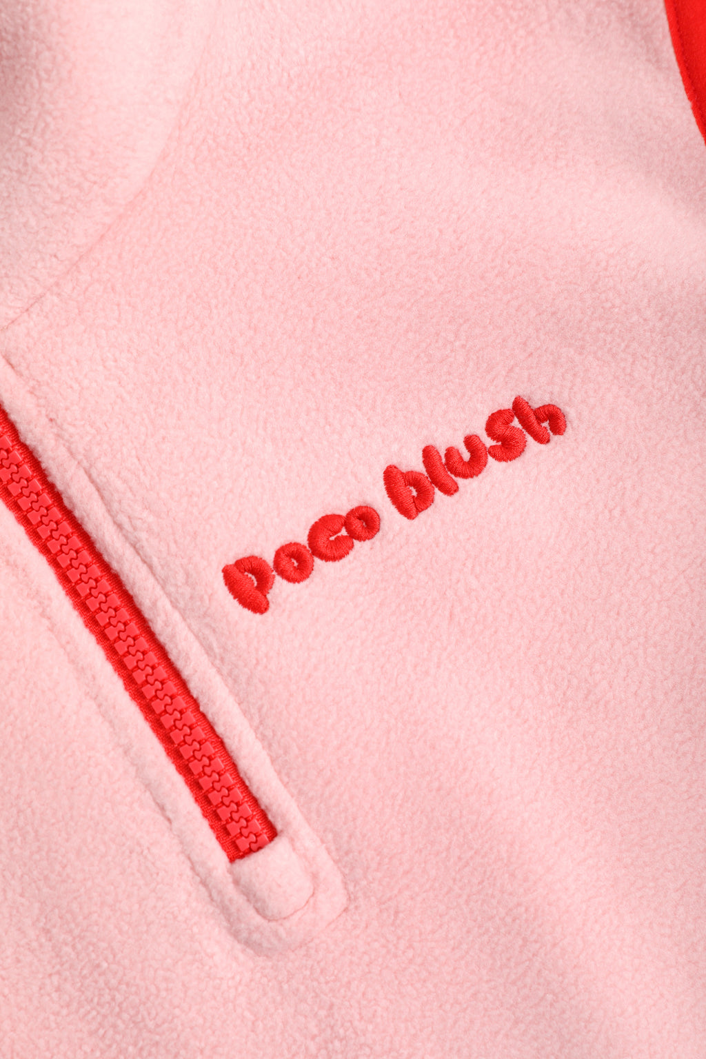Ink-Wash Animal-Pocket Fleece Pinafore — Dusty Pink; construction and decoration detail