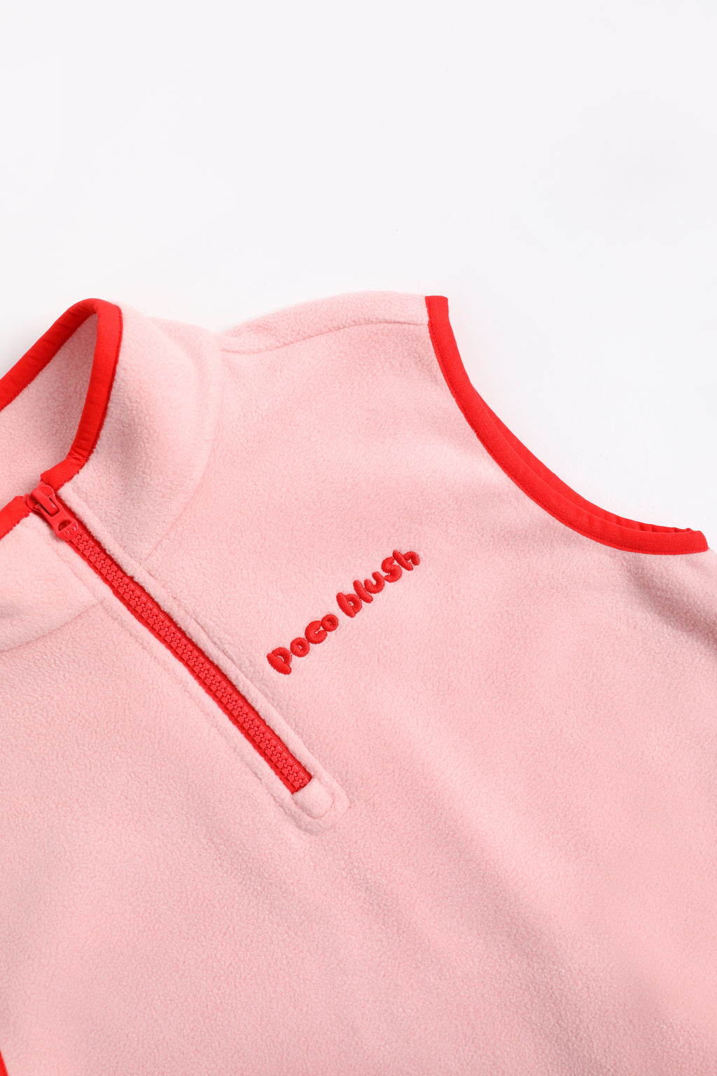 Ink-Wash Animal-Pocket Fleece Pinafore — Dusty Pink; construction and decoration detail