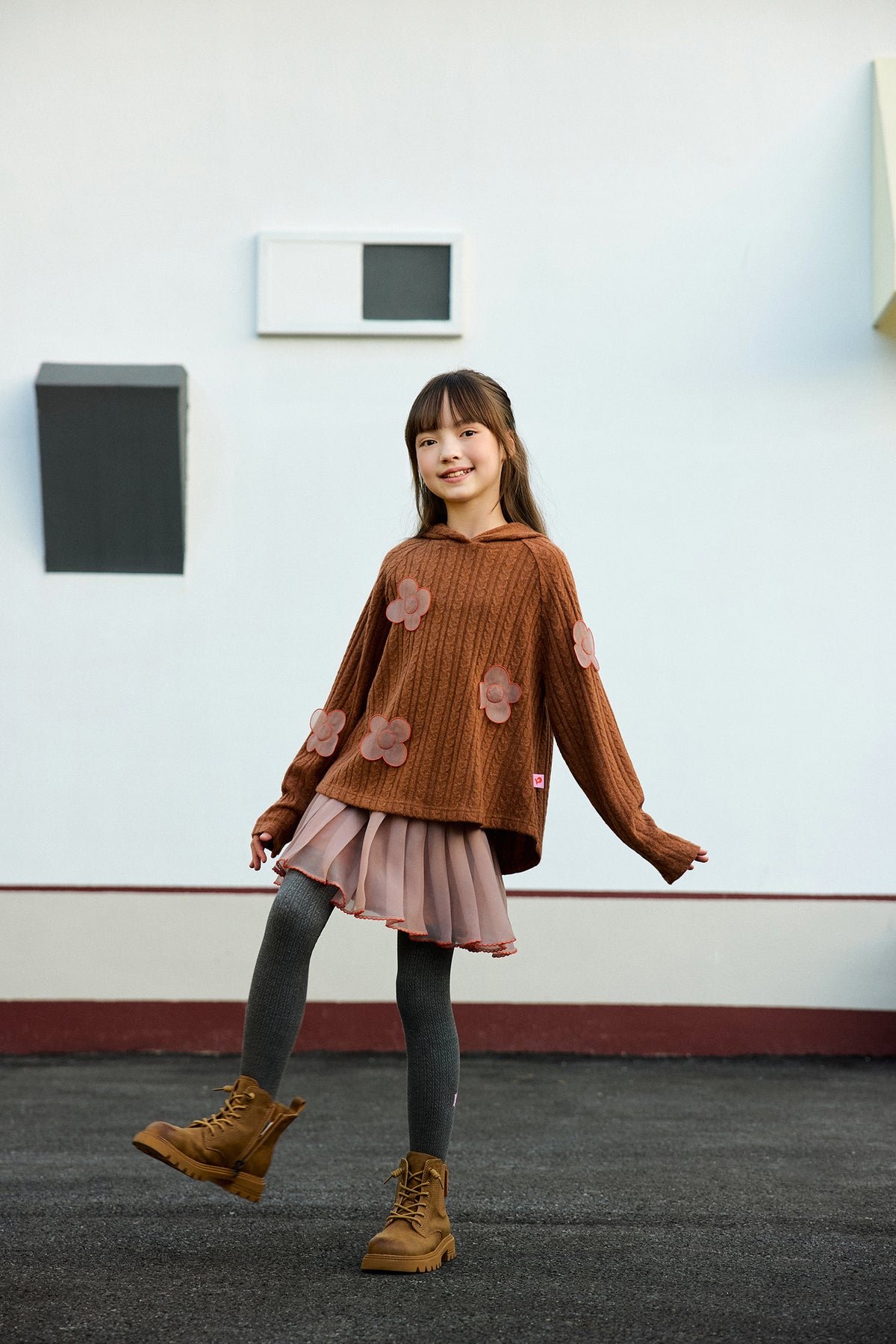 Fleece-Feel Knit Tights — Pencil Grey; worn view; other styled garments and accessories are not included