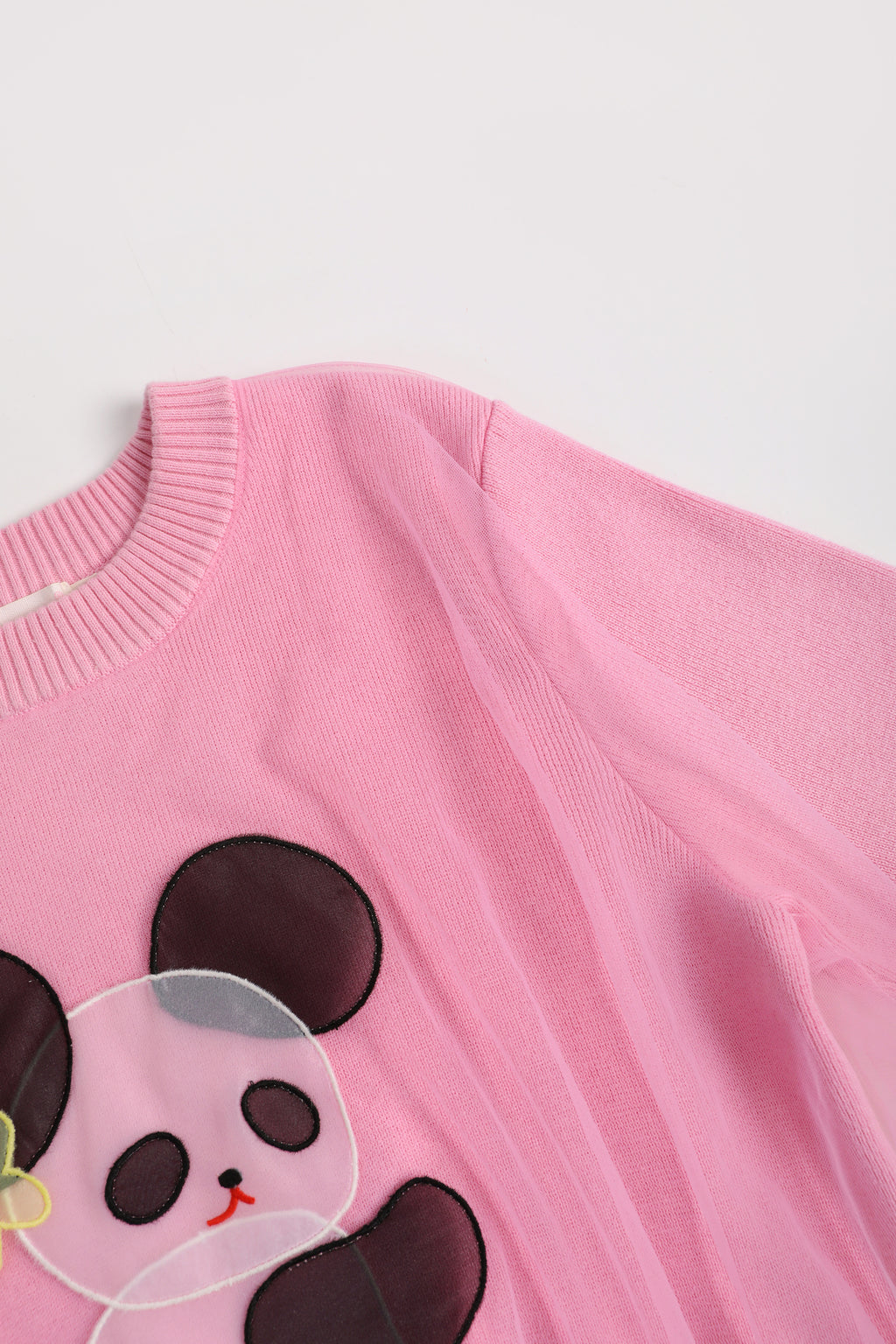 Ink-Wash Organza Embroidered Sweater — Peach Pink; construction and decoration detail