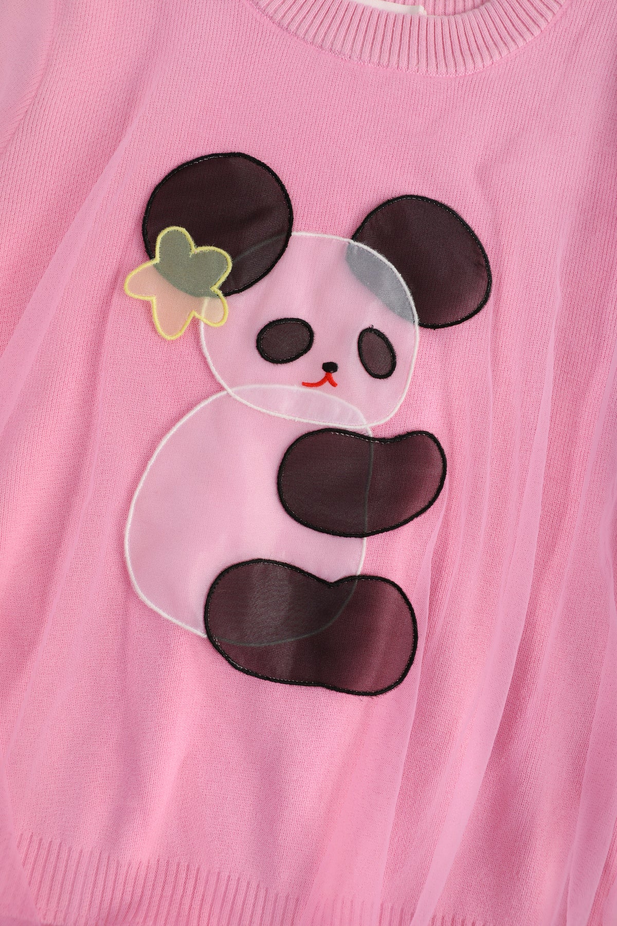 Ink-Wash Organza Embroidered Sweater — Peach Pink; construction and decoration detail