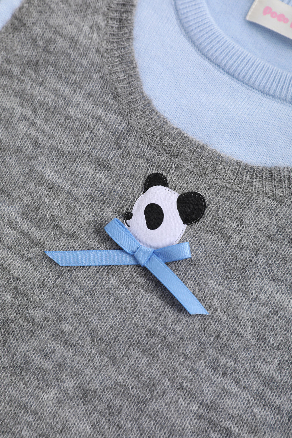 Ink-Wash Layered-Look Sweater in Blue — Sky Blue; construction and decoration detail