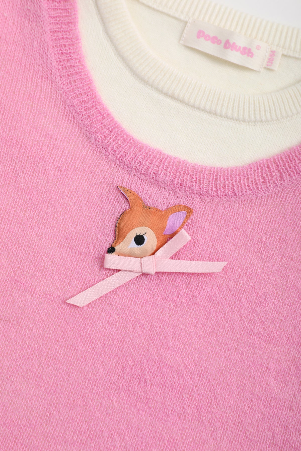 Ink-Wash Layered-Look Sweater in Pink — Milk White; construction and decoration detail