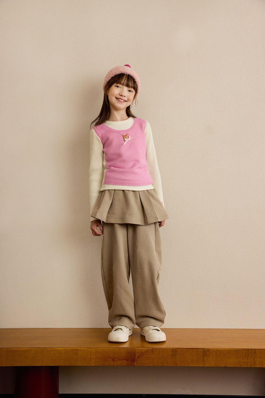 Ink-Wash Layered-Look Sweater in Pink — Milk White; worn view; other styled garments and accessories are not included