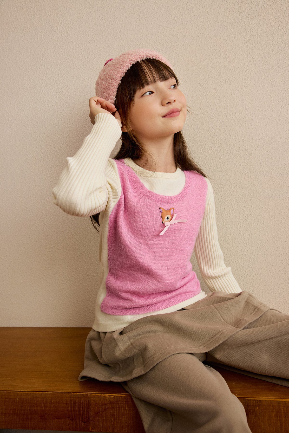Ink-Wash Layered-Look Sweater in Pink — Milk White; worn view; other styled garments and accessories are not included