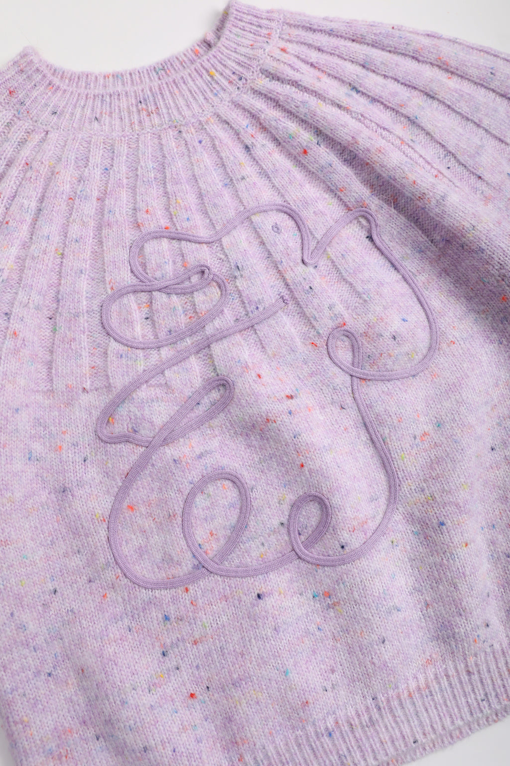 Moon Rabbit Cord-Embroidered Sweater — Taro Purple; construction and decoration detail