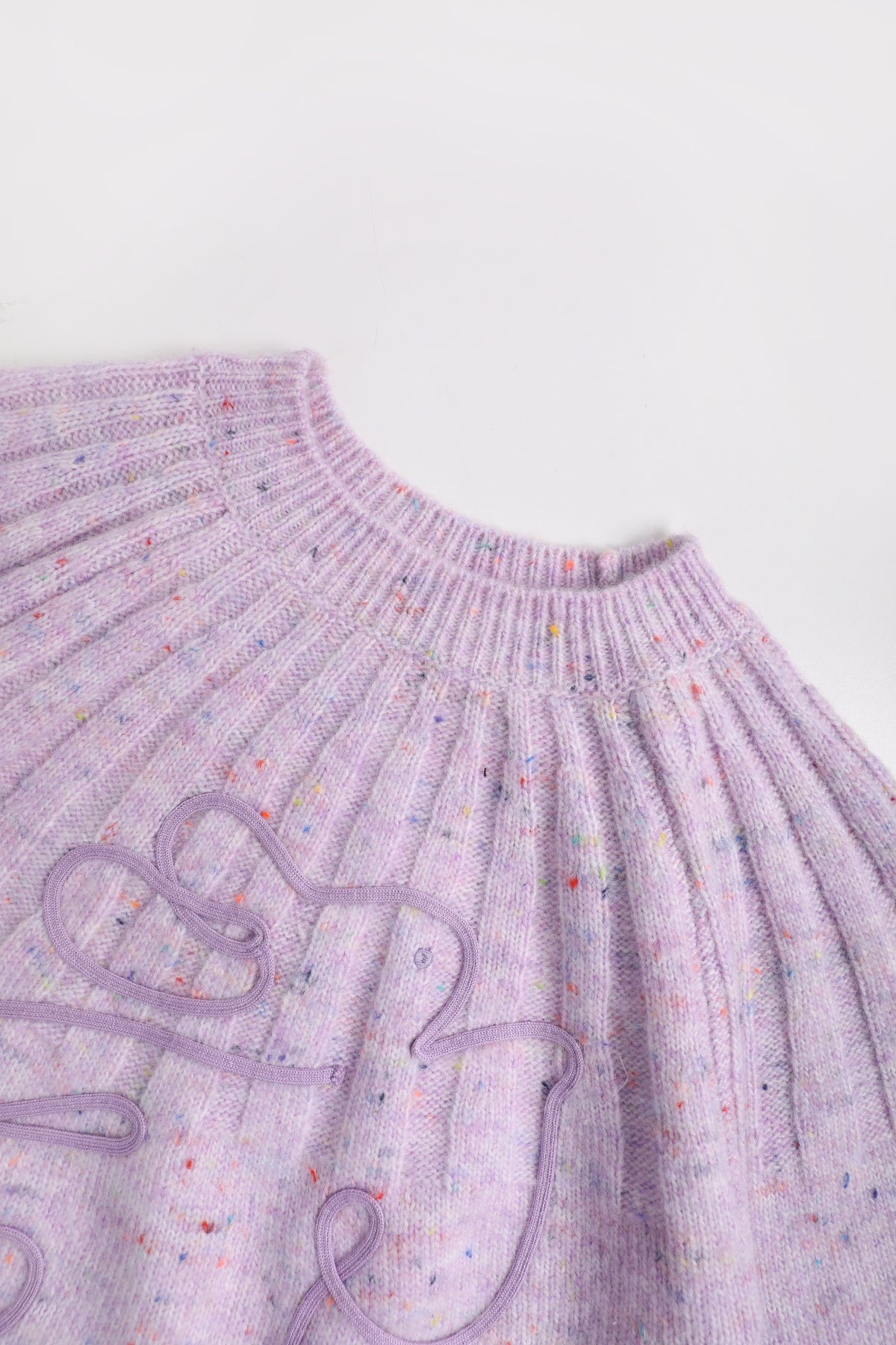Moon Rabbit Cord-Embroidered Sweater — Taro Purple; construction and decoration detail