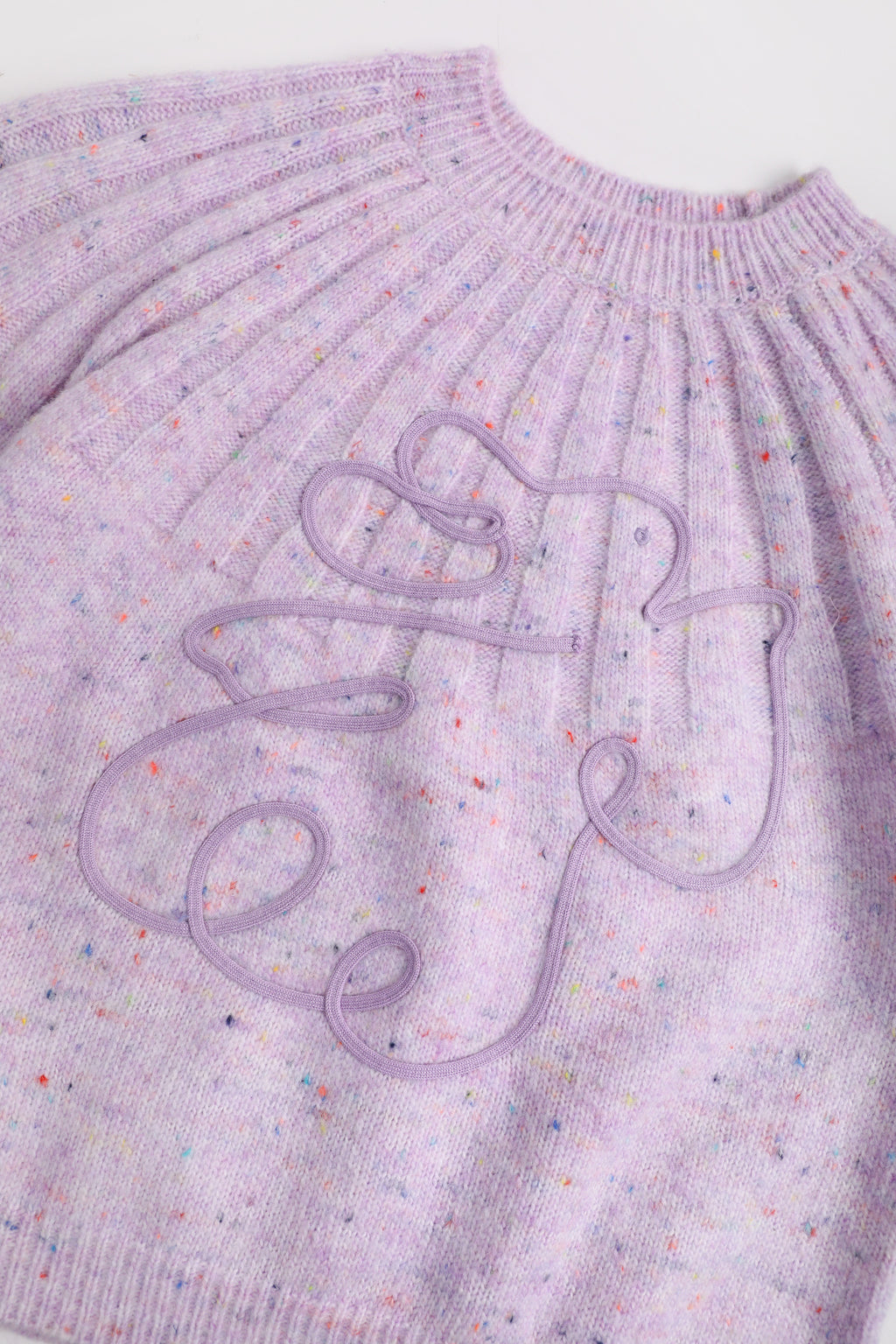 Moon Rabbit Cord-Embroidered Sweater — Taro Purple; construction and decoration detail