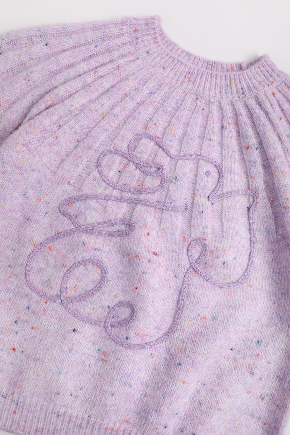 Moon Rabbit Cord-Embroidered Sweater — Taro Purple; construction and decoration detail