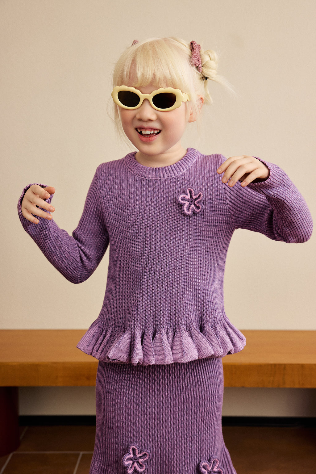 Moon Garden Flower Sweater — Taro Purple; worn view; other styled garments and accessories are not included