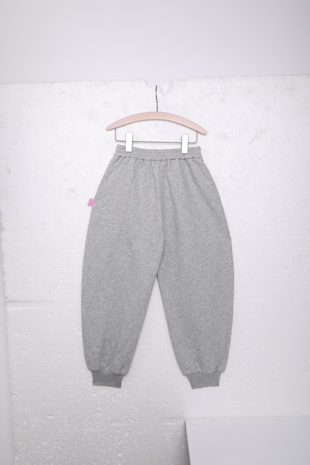 Hide-and-Seek Cat Joggers — Pencil Grey; back view, hanging product photograph