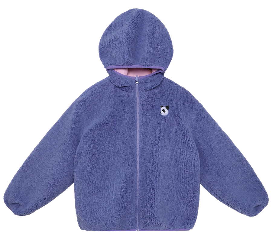 Peach Pink reversible hooded jacket turned to its fleece side.