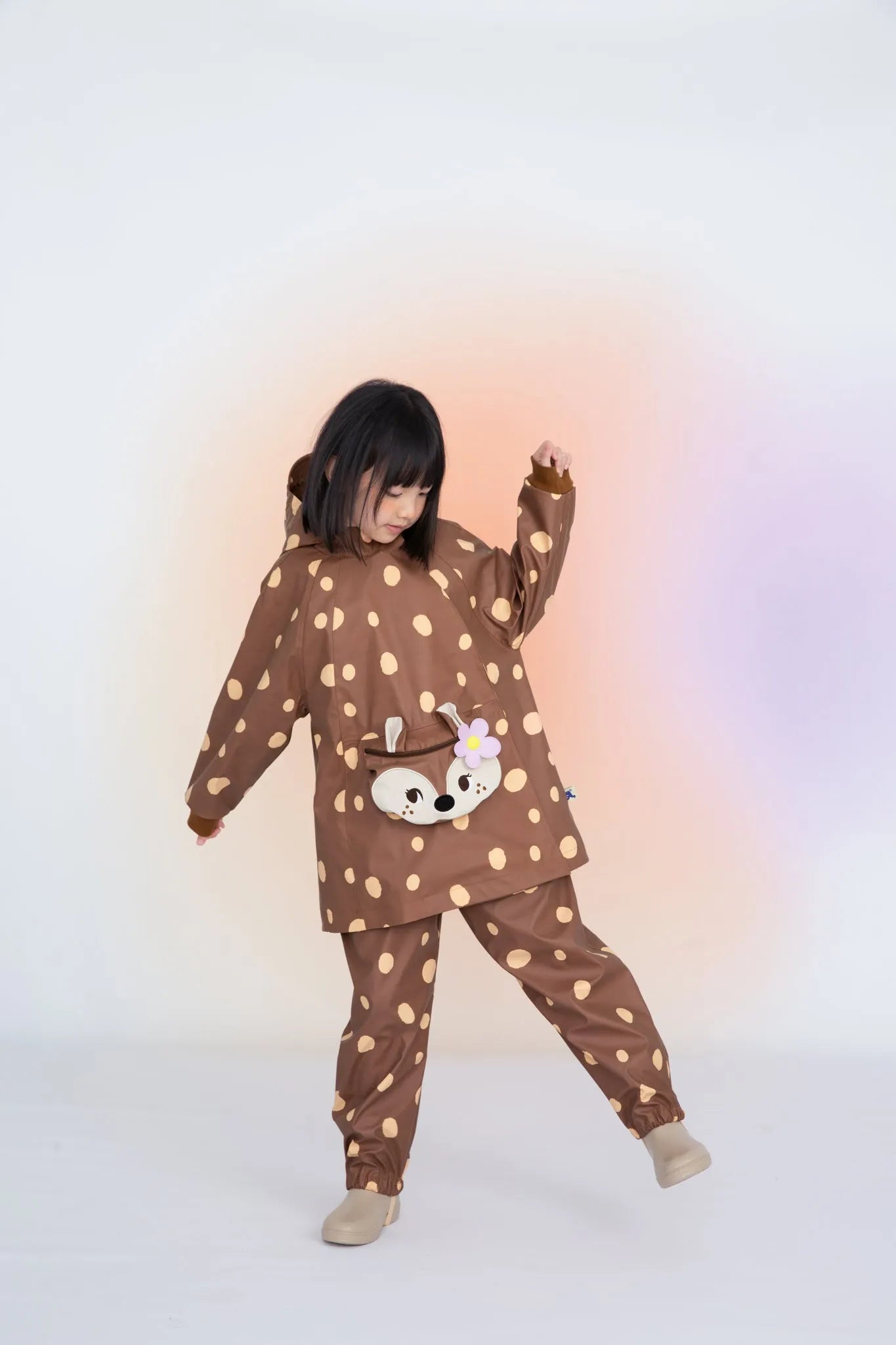Poco Blush Deer Spot Mid-Length Raincoat