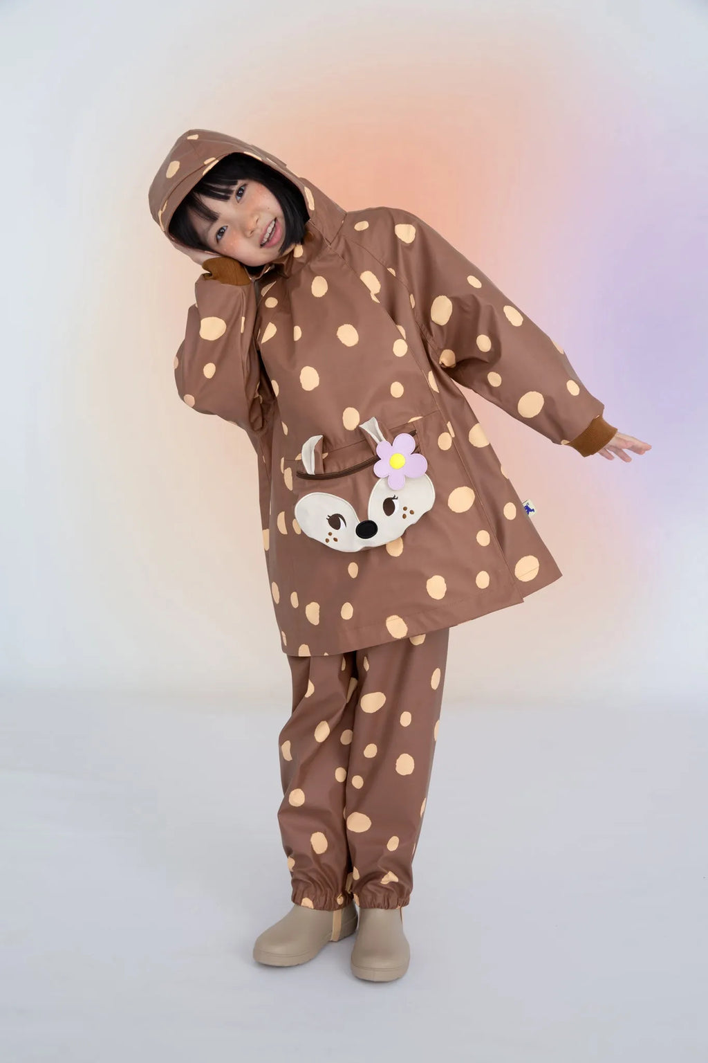 Poco Blush Deer Spot Mid-Length Raincoat