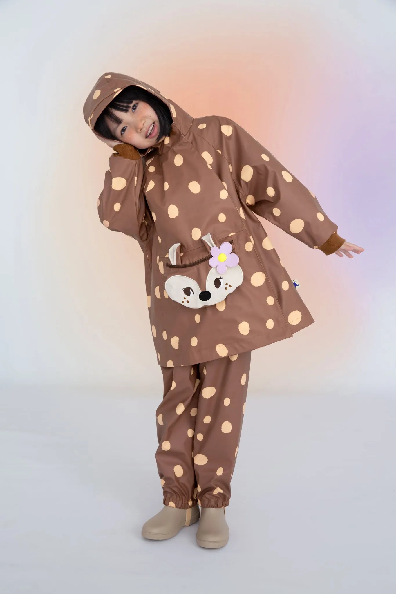 Poco Blush Deer Spot Mid-Length Raincoat