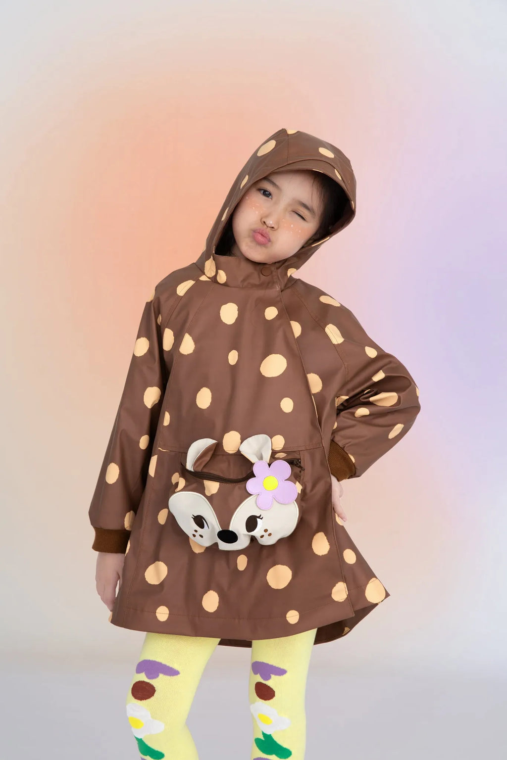 Poco Blush Deer Spot Mid-Length Raincoat