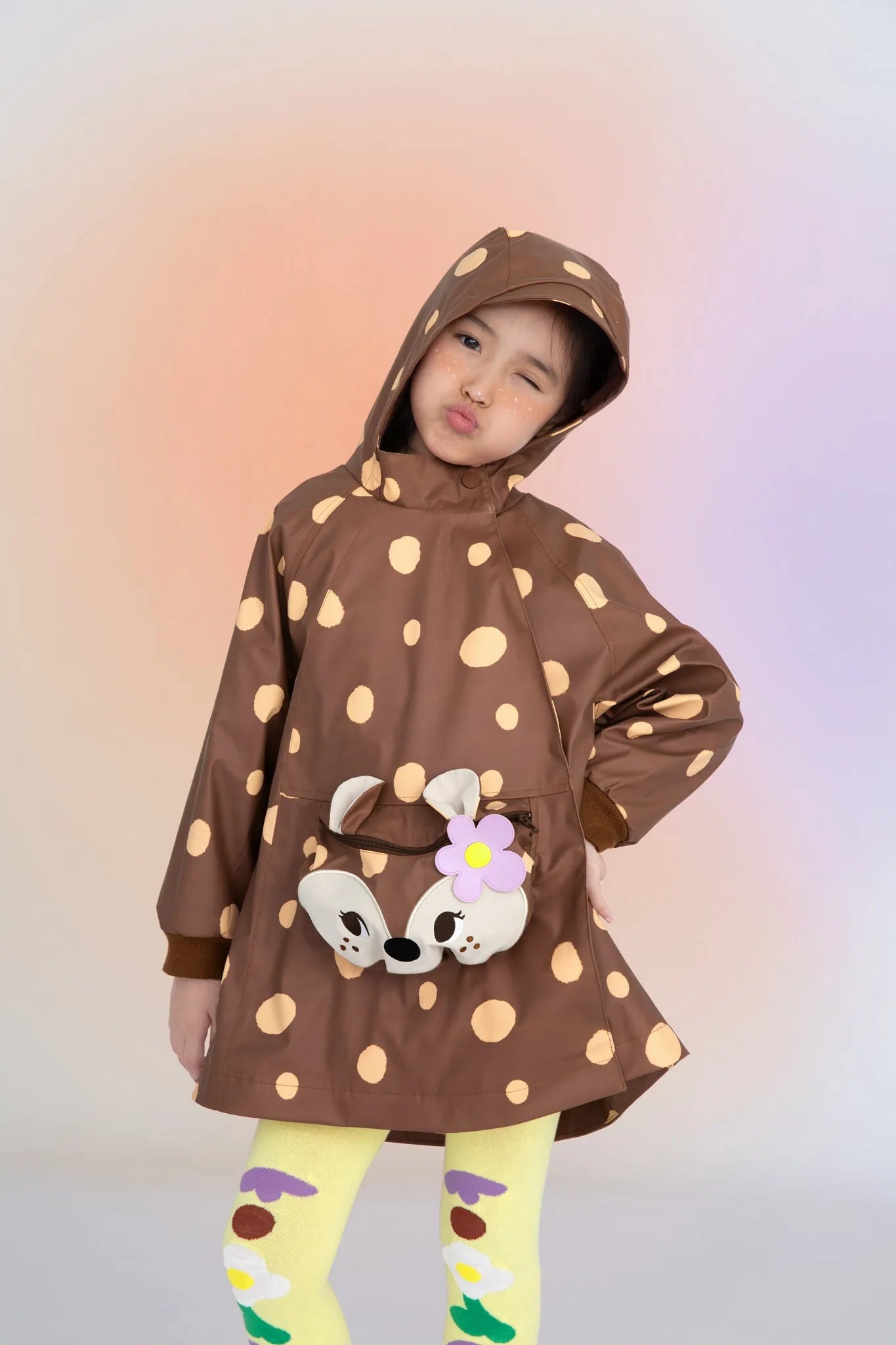 Poco Blush Deer Spot Mid-Length Raincoat