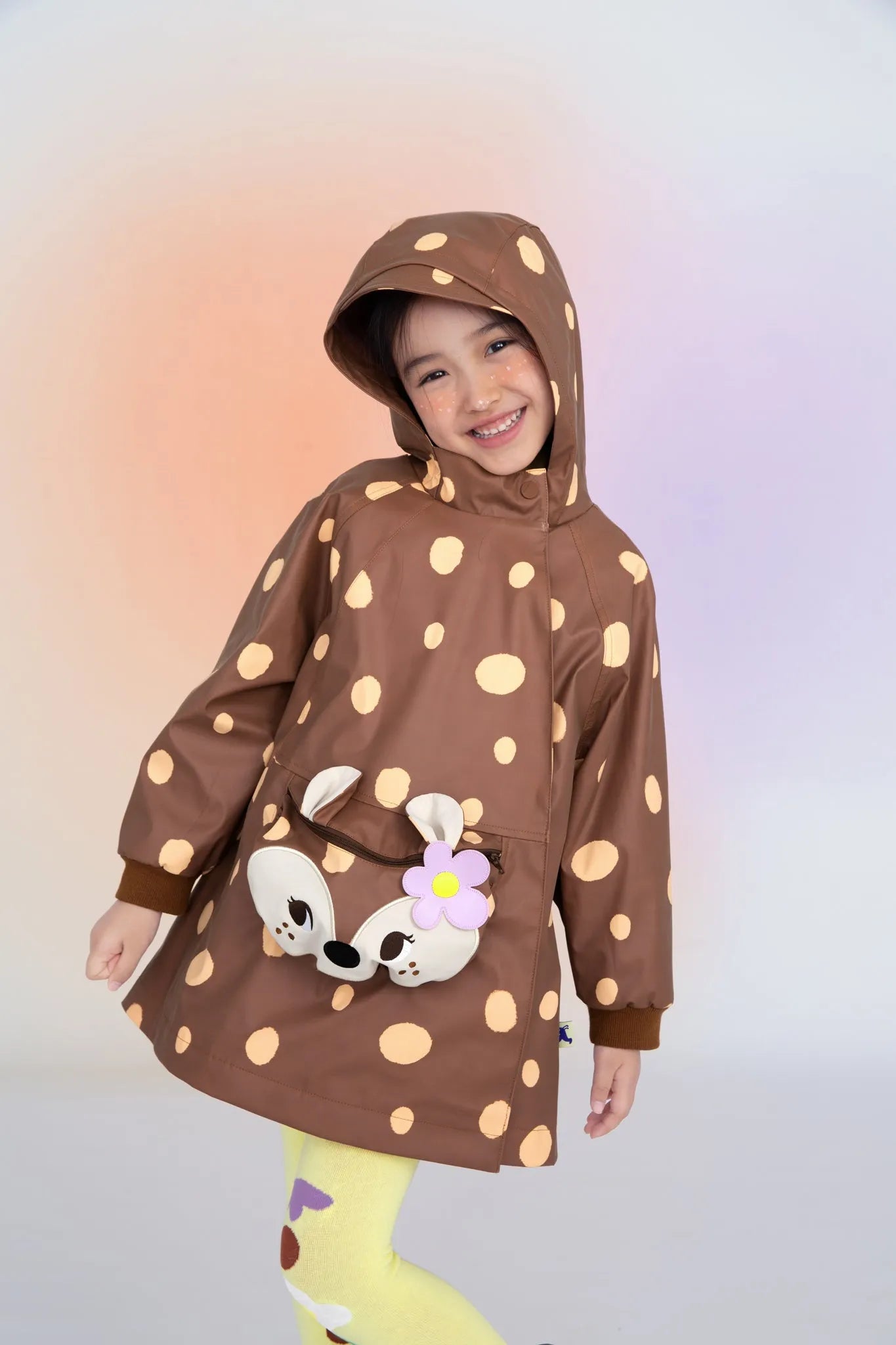 Poco Blush Deer Spot Mid-Length Raincoat