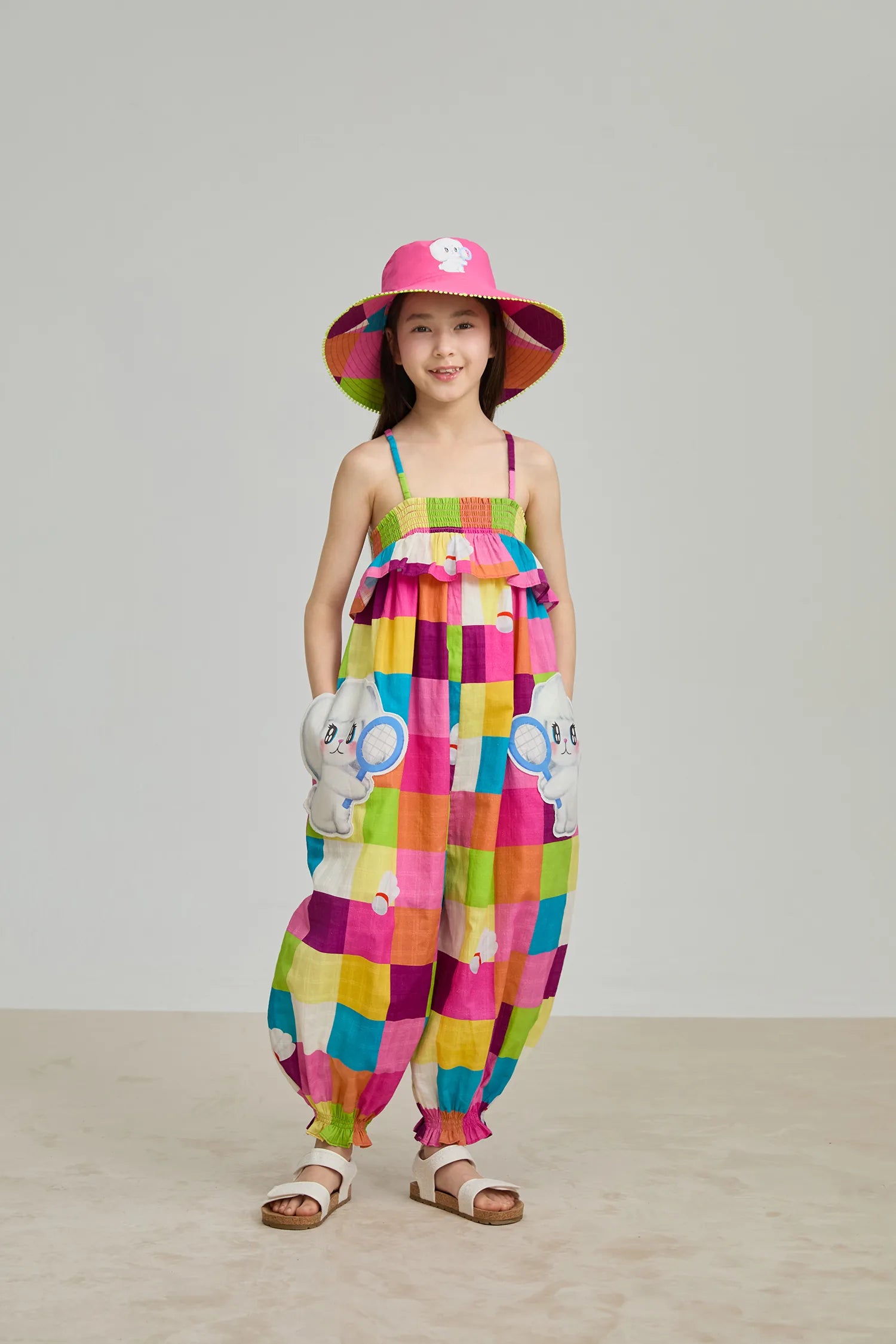 Poco Blush Rainbow Check Sports Romper