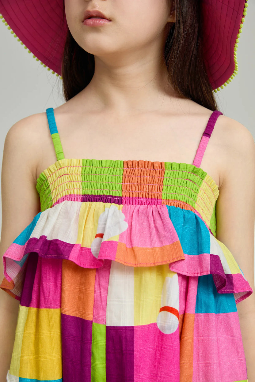 Poco Blush Rainbow Check Sports Romper