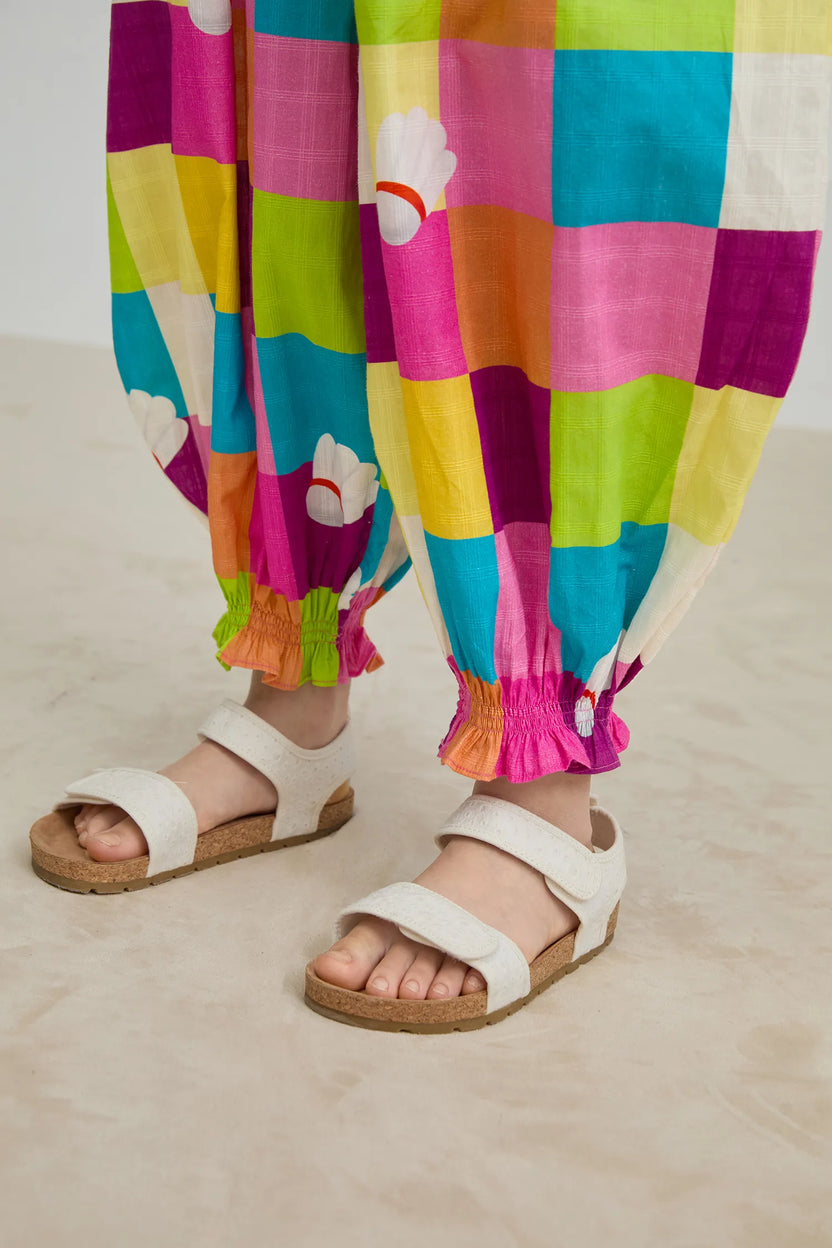Poco Blush Rainbow Check Sports Romper