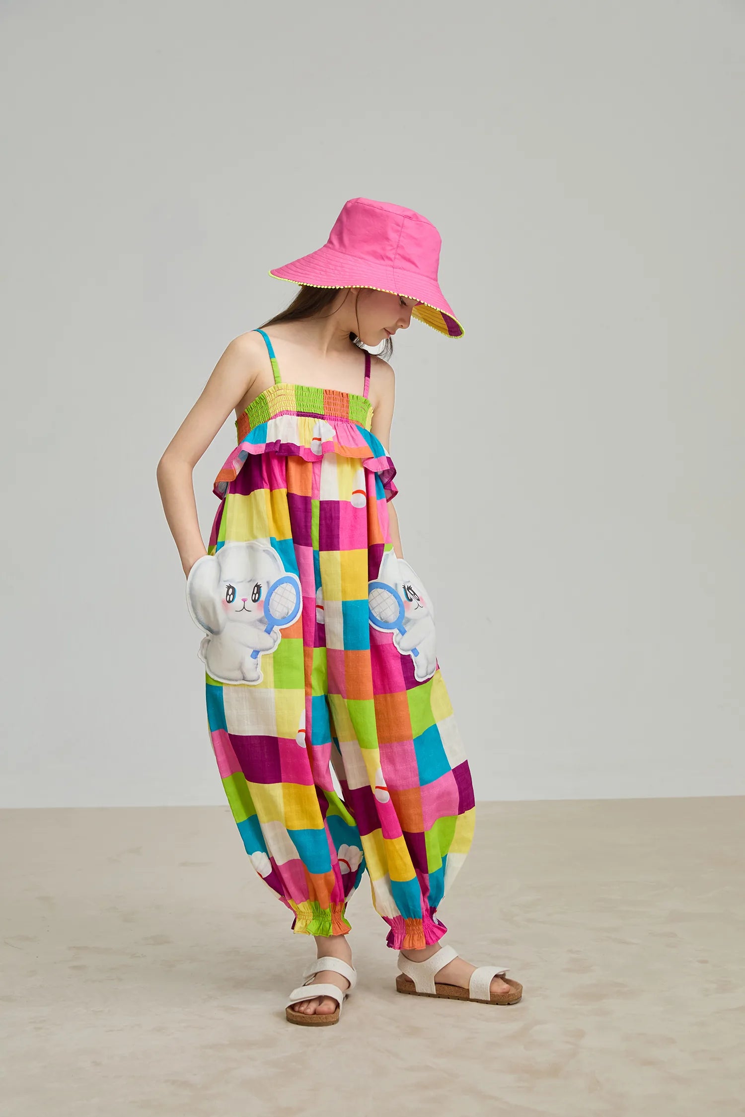Poco Blush Rainbow Check Sports Romper