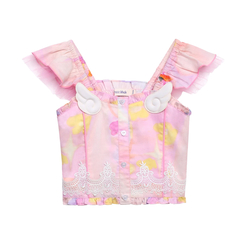 Swan Wing Smocked Strap Top by Poco Blush