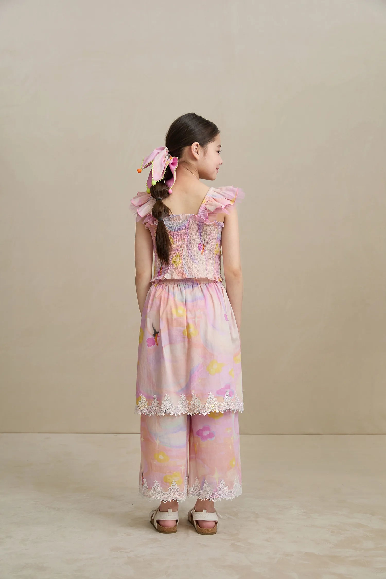Poco Blush Swan Wing Smocked Strap Top