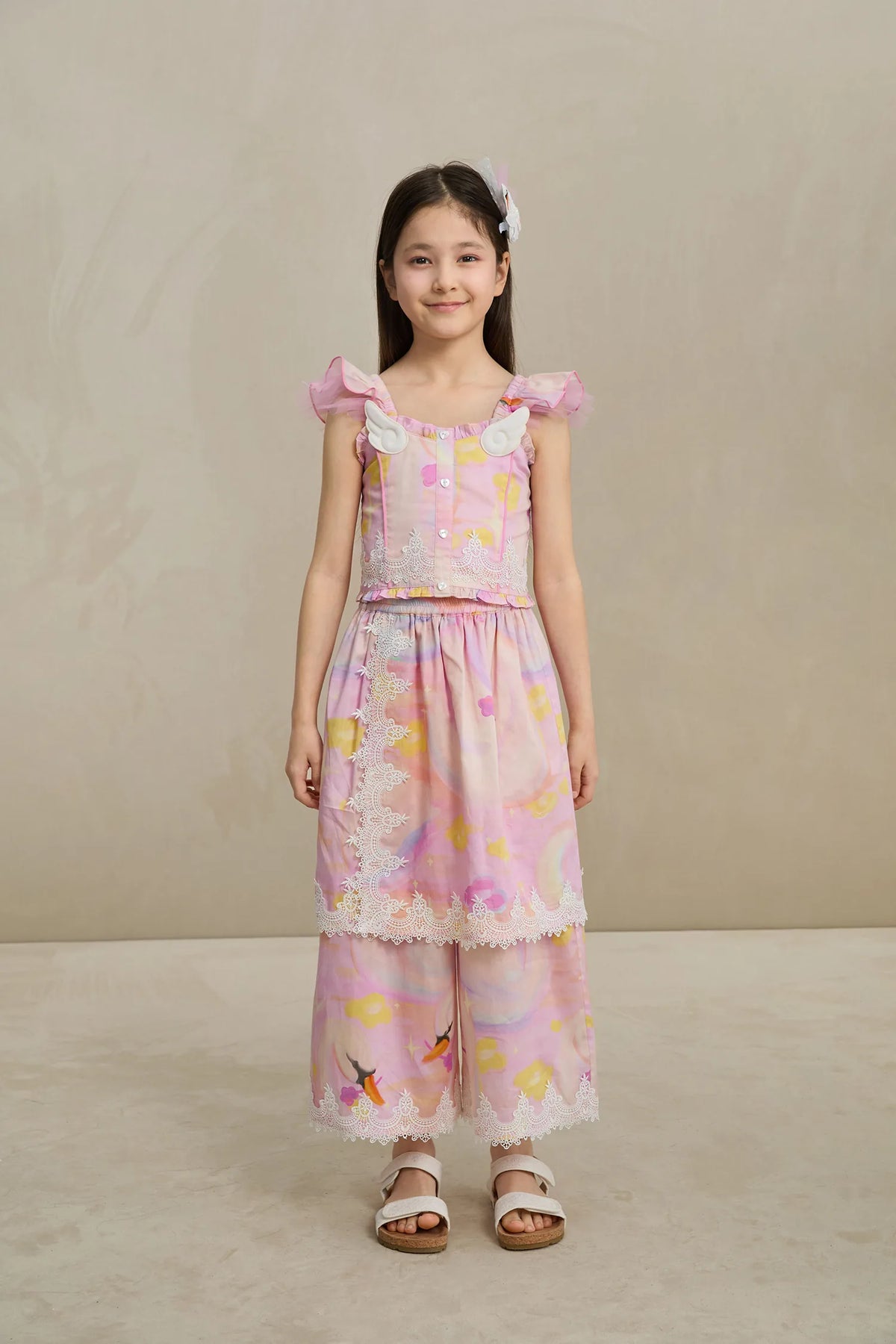 Poco Blush Swan Wing Smocked Strap Top