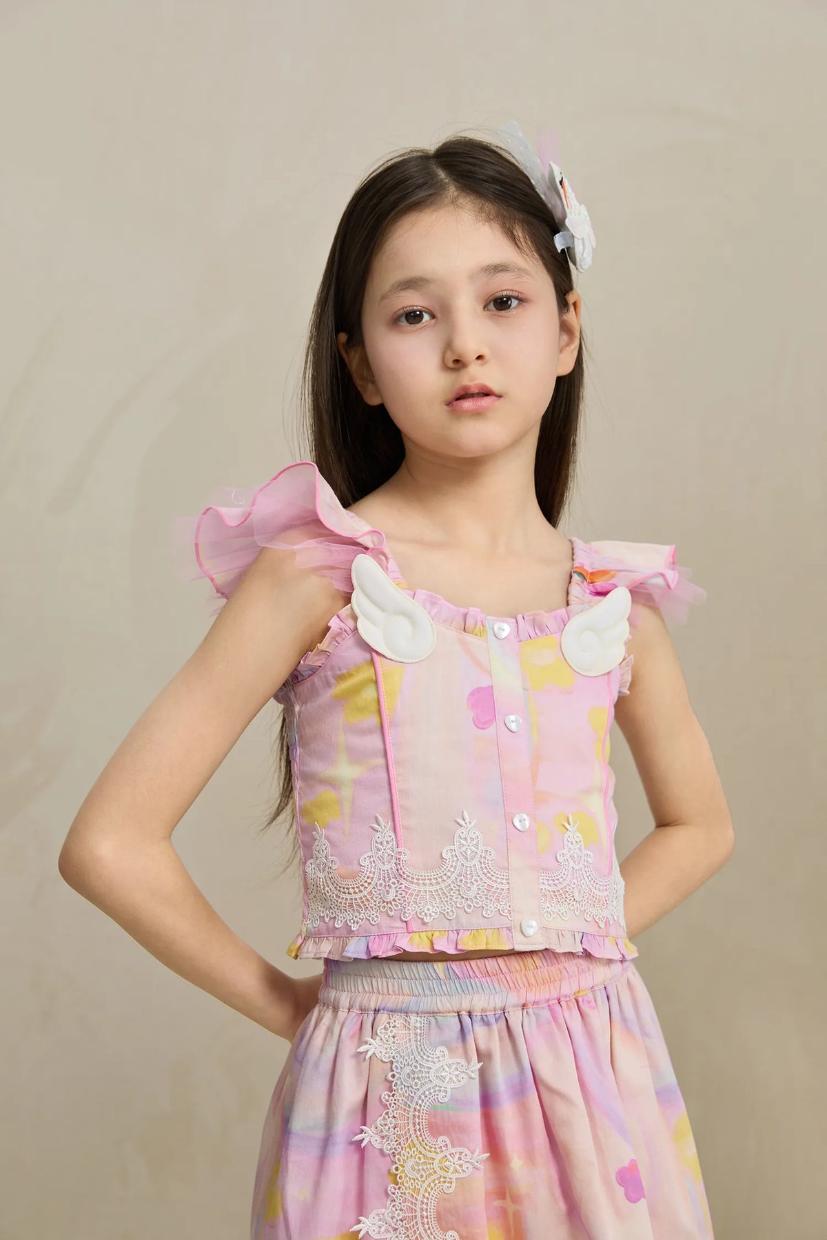 Poco Blush Swan Wing Smocked Strap Top