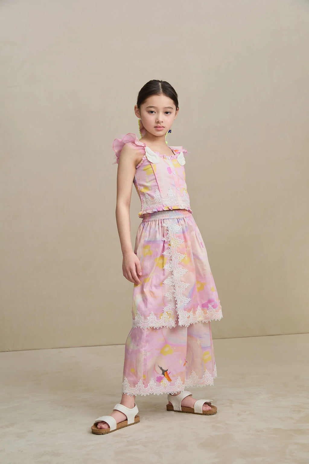 Poco Blush Swan Wing Smocked Strap Top