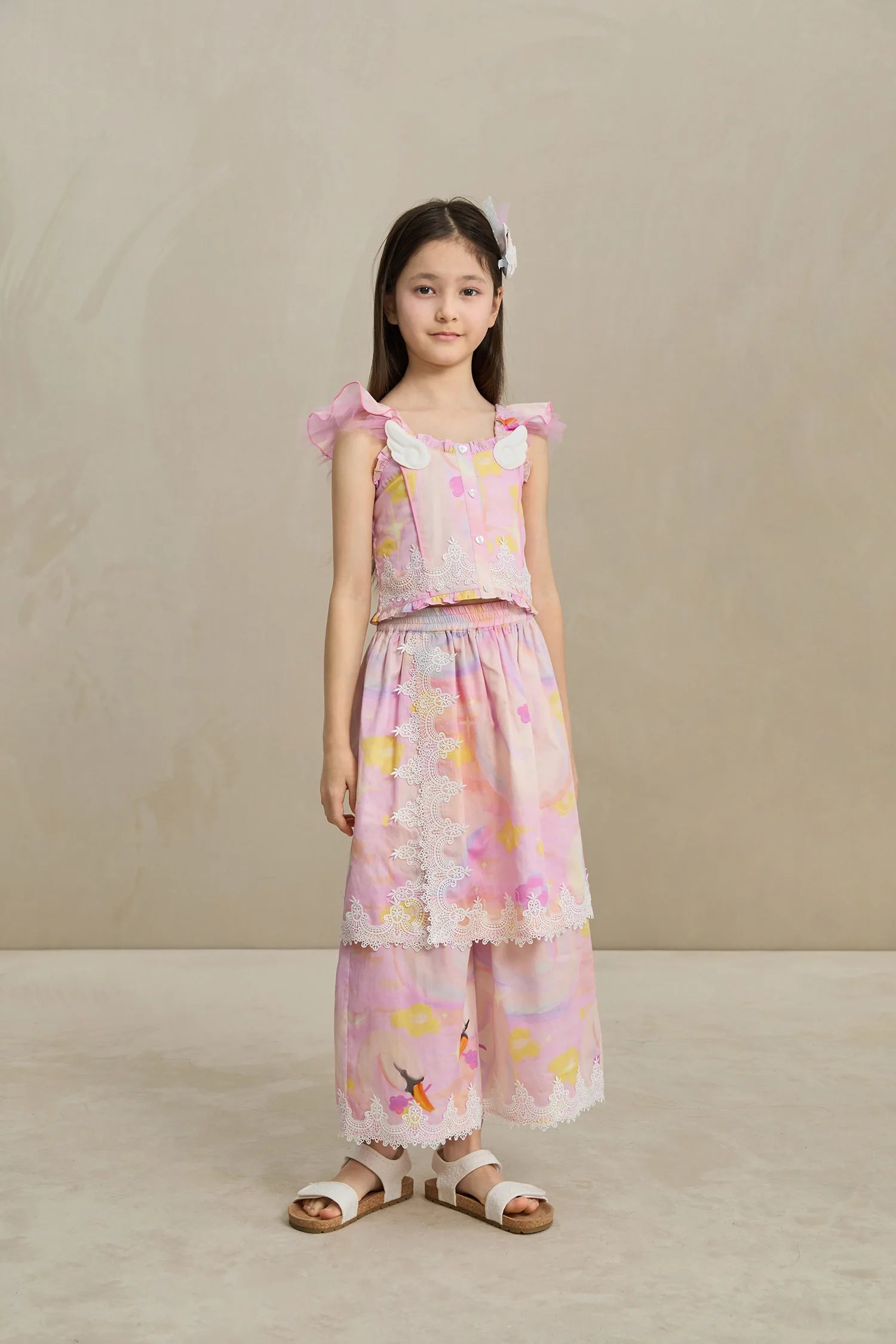 Poco Blush Swan Wing Smocked Strap Top