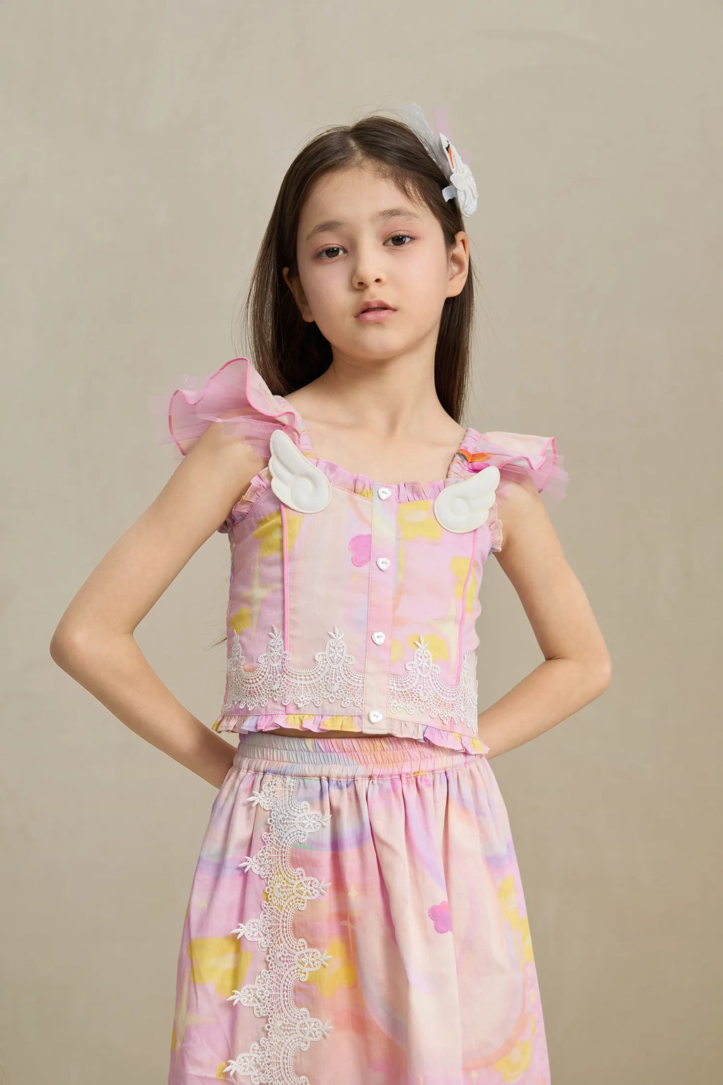 Poco Blush Swan Wing Smocked Strap Top