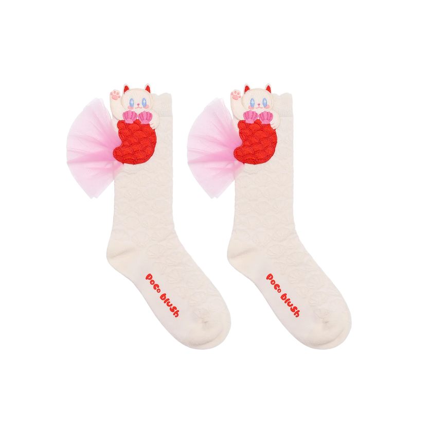 Mermaid Cat Shell Embroidered Socks by Poco Blush