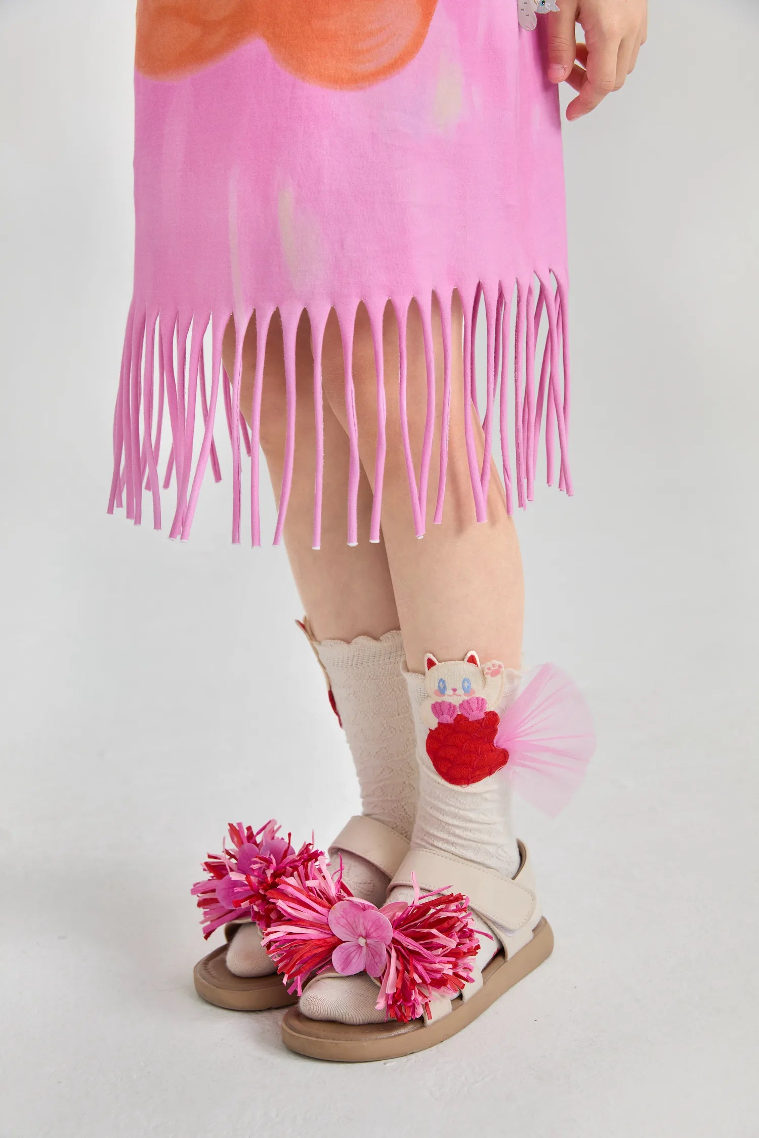 Poco Blush Mermaid Cat Shell Embroidered Socks