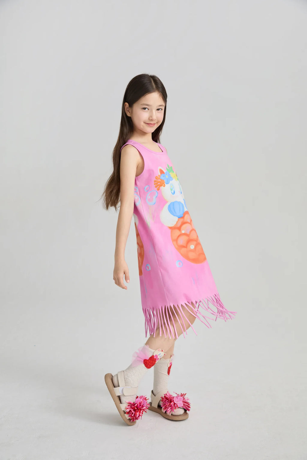 Poco Blush Mermaid Cat Shell Embroidered Socks