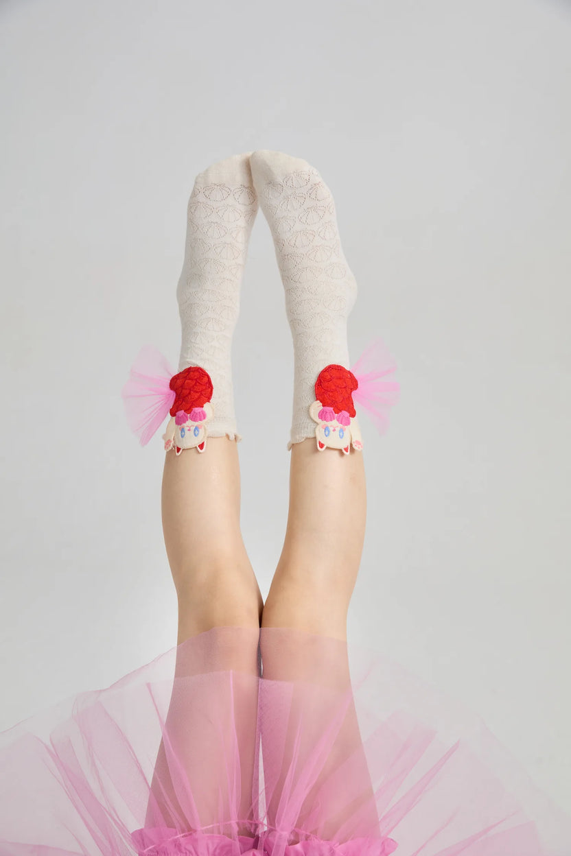 Mermaid Cat Shell Embroidered Socks by Poco Blush, image 5
