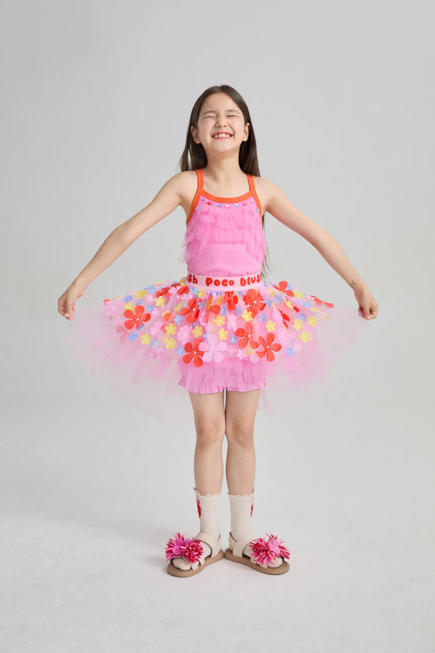 Poco Blush Mermaid Cat Shell Embroidered Socks