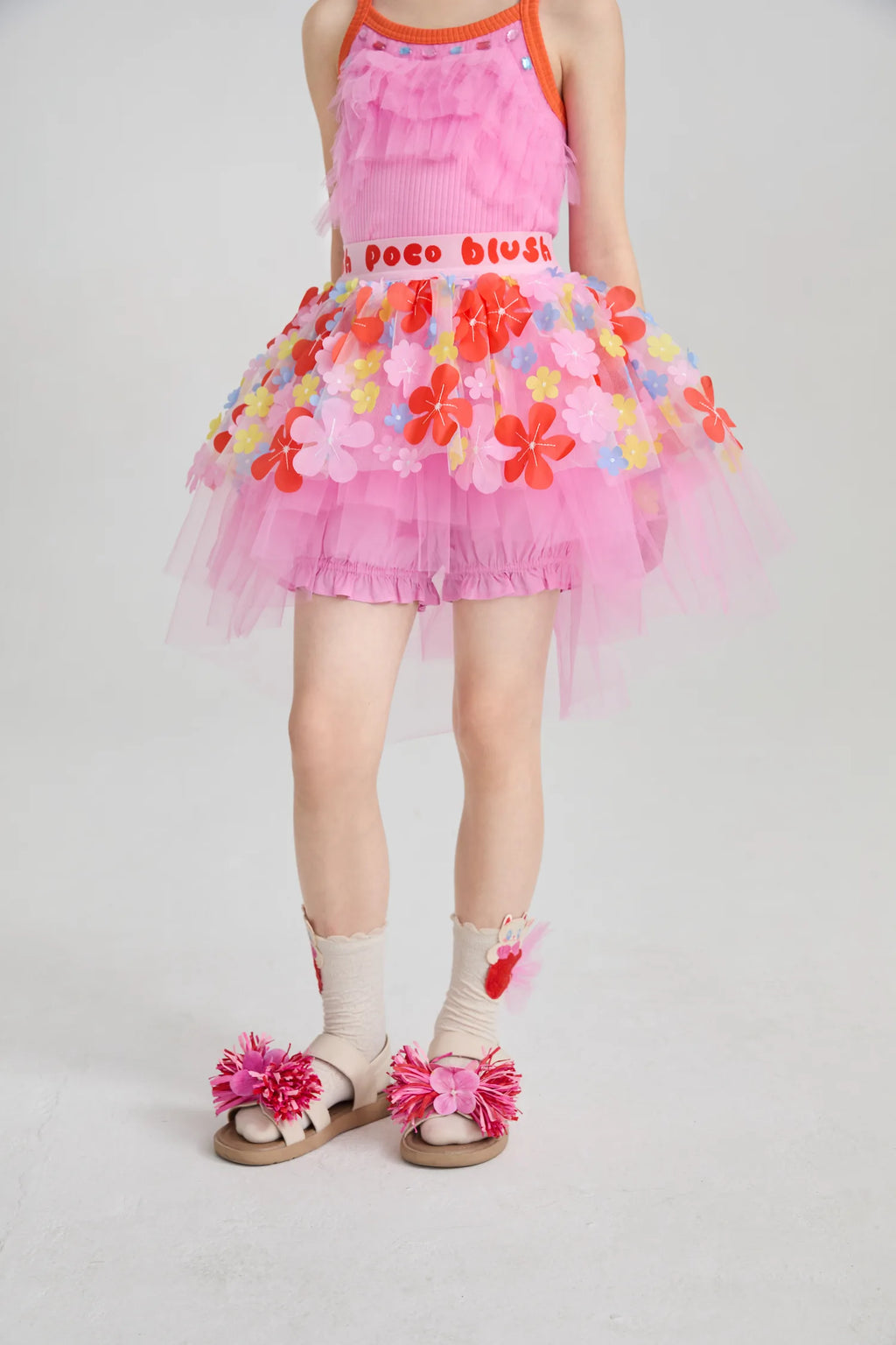 Poco Blush Mermaid Cat Shell Embroidered Socks