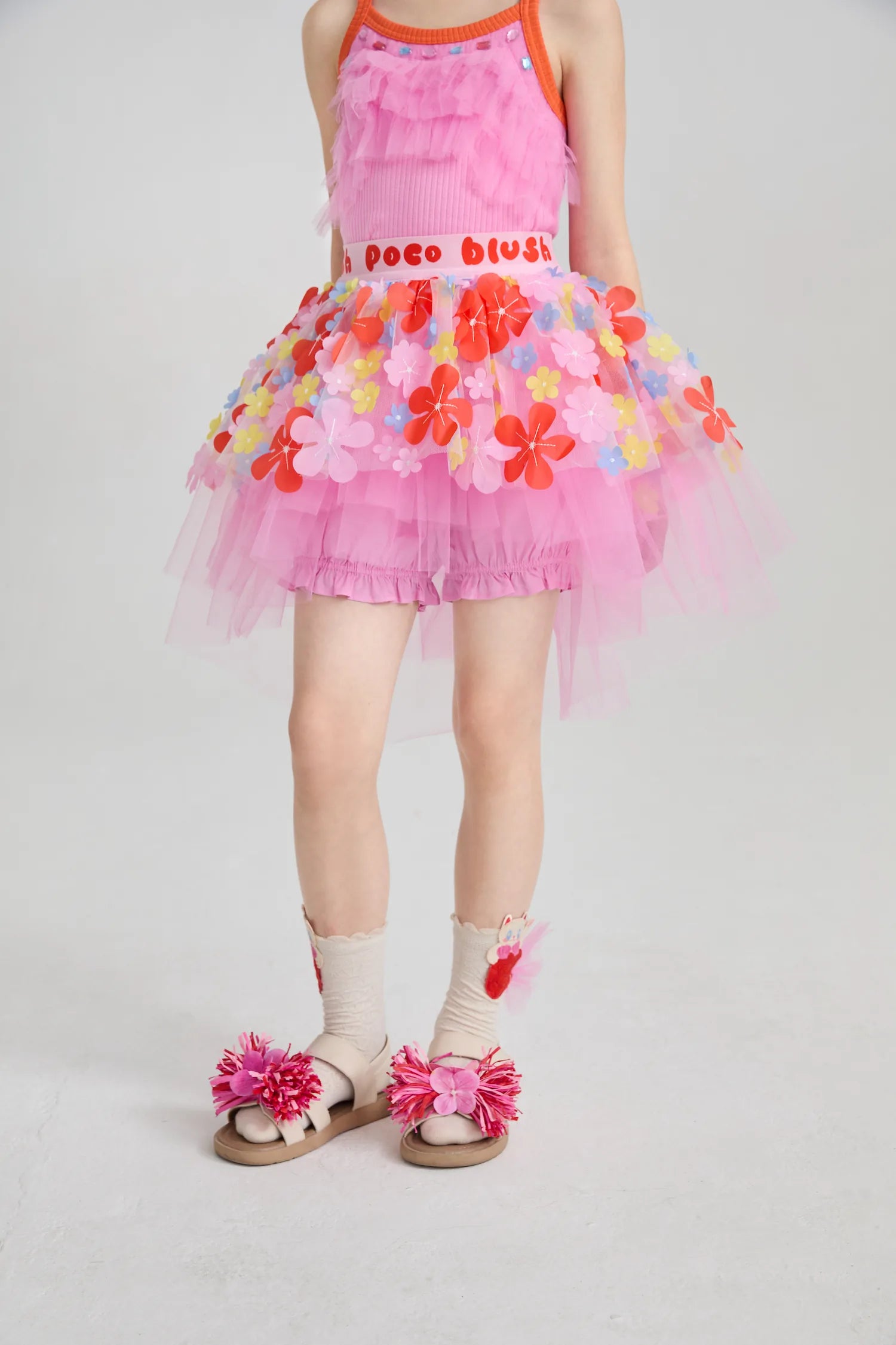 Poco Blush Mermaid Cat Shell Embroidered Socks