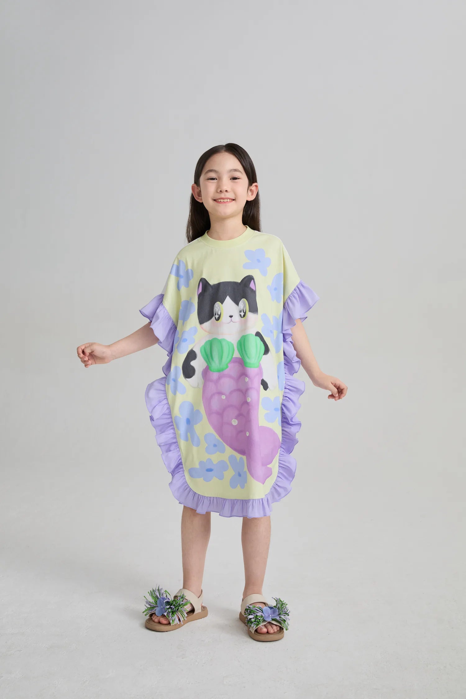 Poco Blush Mermaid Cat Hawaiian Ruffle Dress