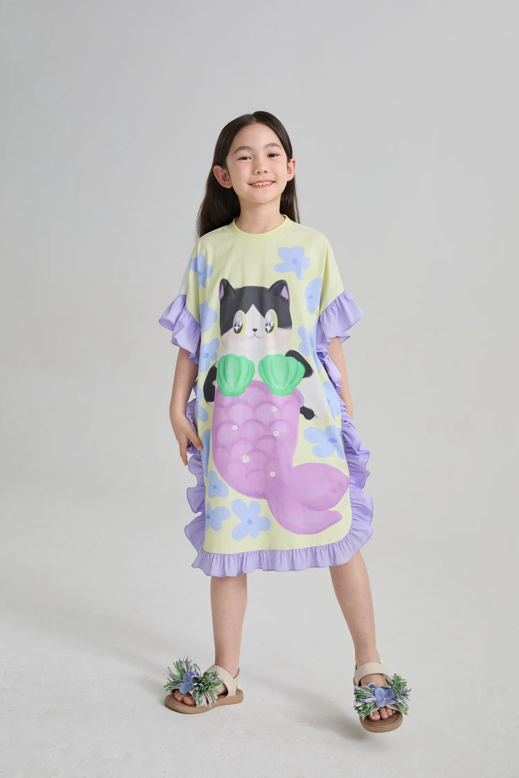 Poco Blush Mermaid Cat Hawaiian Ruffle Dress
