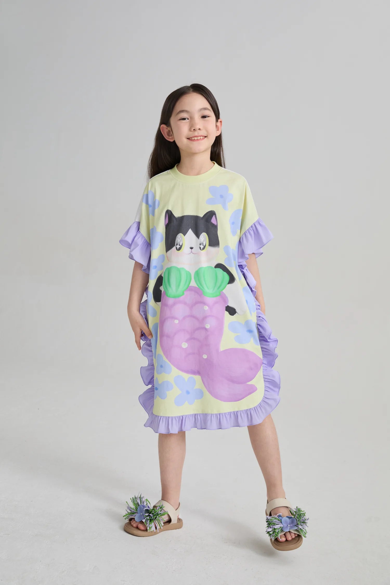 Poco Blush Mermaid Cat Hawaiian Ruffle Dress