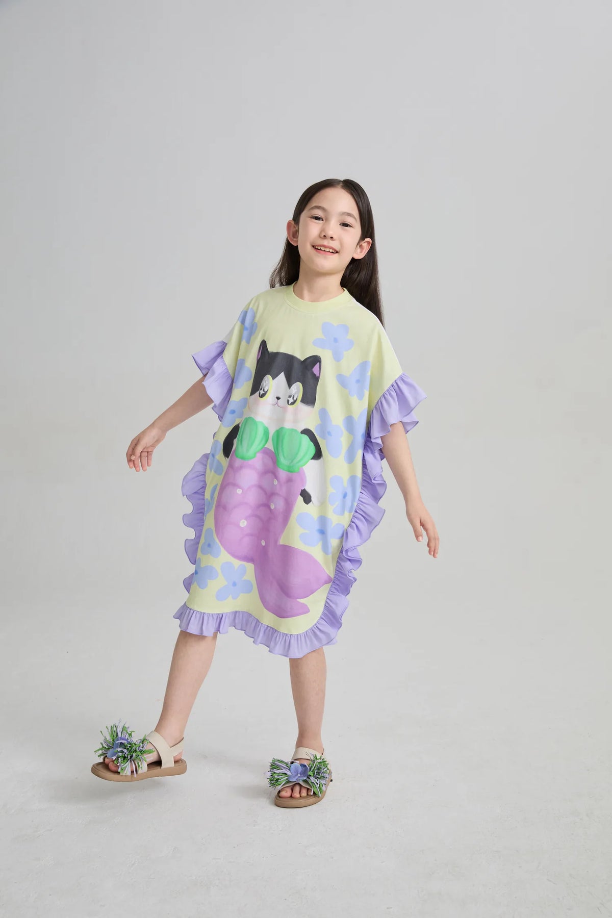Poco Blush Mermaid Cat Hawaiian Ruffle Dress