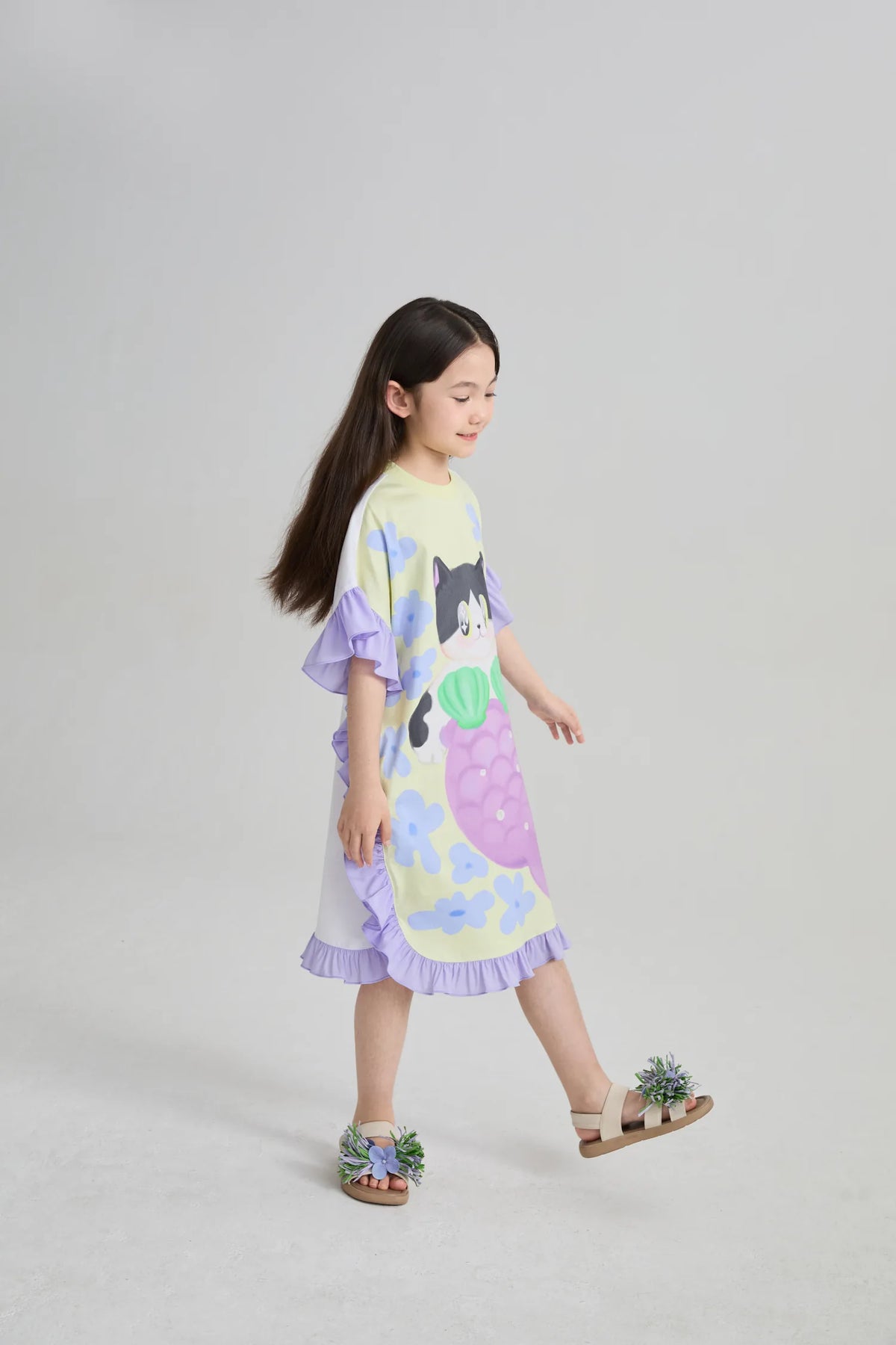 Poco Blush Mermaid Cat Hawaiian Ruffle Dress